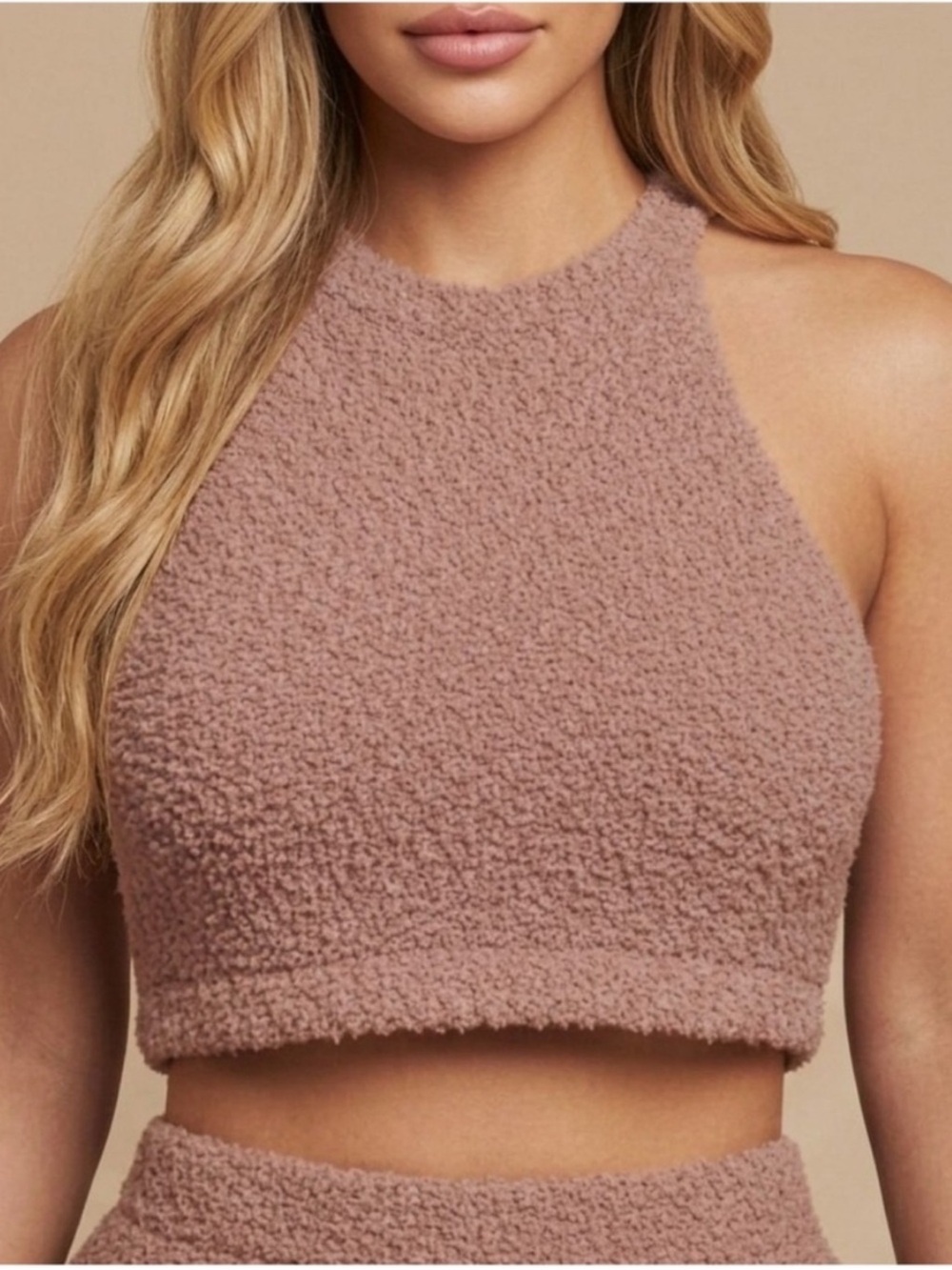 SKIMS Cozy Knit Halter Tank Top Camel Brown Size S/M NWOT